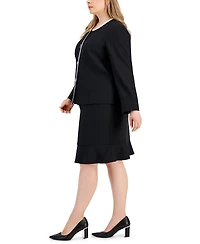 Le Suit Plus Framed Collarless Jacket & Flounce-Hem Skirt