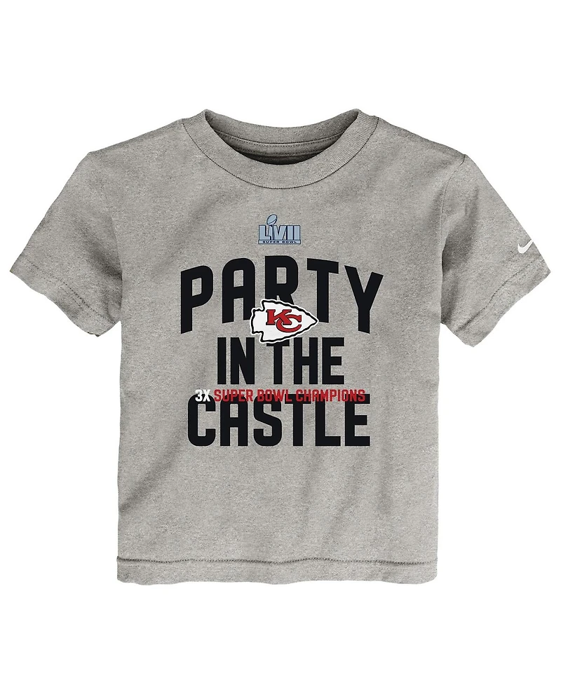 Toddler Boys and Girls Nike Heather Gray Kansas City Chiefs Super Bowl Lvii Champions Parade T-shirt