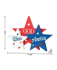 Glitzhome 11" Wooden Patriotic, Americana Stars Table Decor