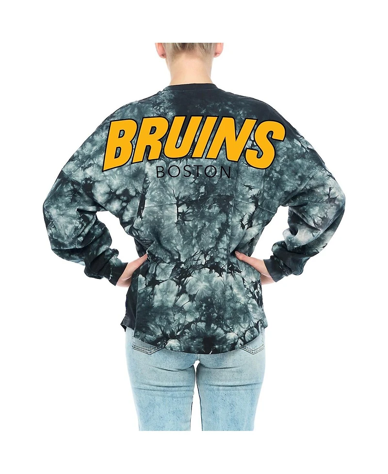 Women's Fanatics Black Boston Bruins Crystal-Dye Long Sleeve T-shirt