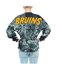 Women's Fanatics Black Boston Bruins Crystal-Dye Long Sleeve T-shirt