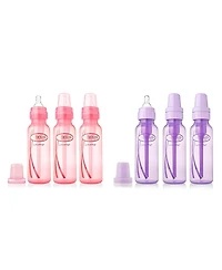 Dr. Browns Baby Natural Flow Anti-Colic Baby Bottles, Pink and Lavender, 8oz, 6 Pack
