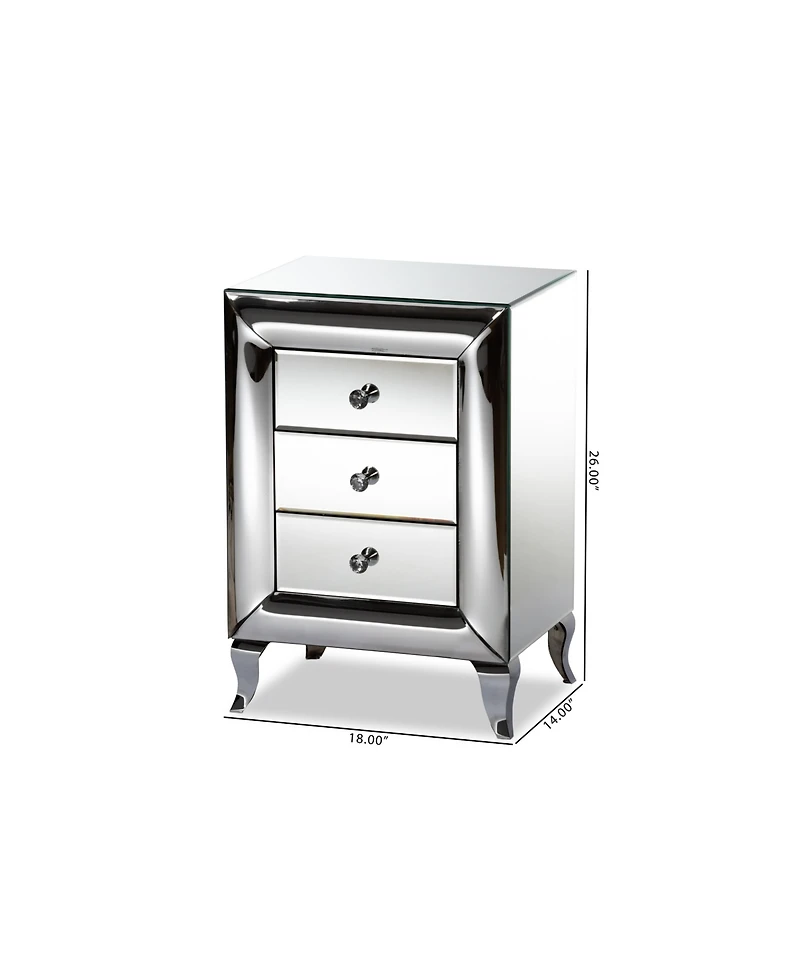 Baxton Studio Pauline Contemporary Glam and Luxe 26" Mdf and Mirrored 3-Drawer Nightstand