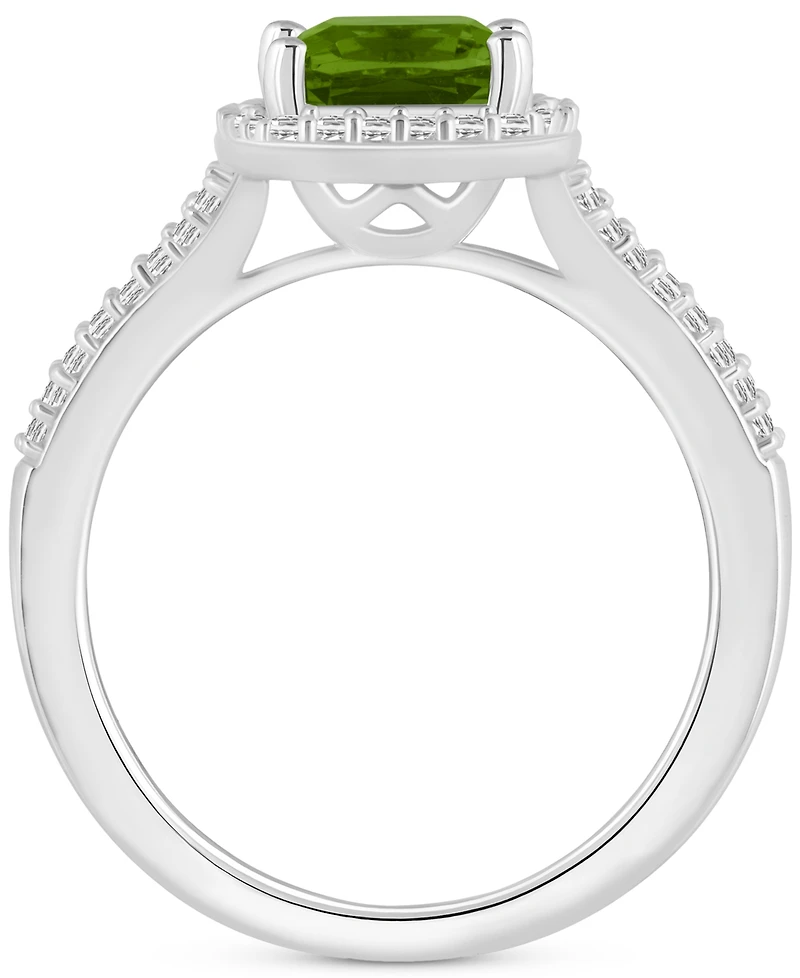 Amethyst (1-1/2 ct. t.w.) & Diamond (1/4 Cushion Halo Split Shank Ring Sterling Silver (Also Citrine, Garnet, Peridot, Blue Topaz)