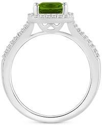 Amethyst (1-1/2 ct. t.w.) & Diamond (1/4 Cushion Halo Split Shank Ring Sterling Silver (Also Citrine, Garnet, Peridot, Blue Topaz)