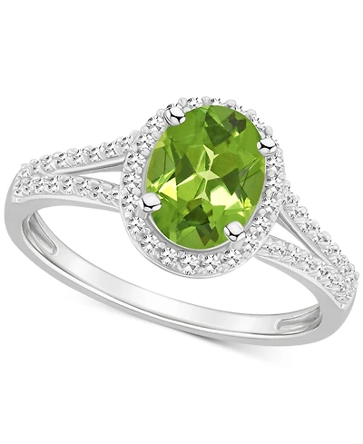 Amethyst (1-1/5 ct. t.w.) & Diamond (1/4 Oval Halo Split Shank Ring Sterling Silver (Also Citrine, Garnet, Peridot, Blue Topaz)