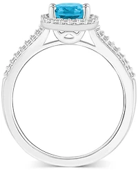 Amethyst (1-1/5 ct. t.w.) & Diamond (1/4 Oval Halo Split Shank Ring Sterling Silver (Also Citrine, Garnet, Peridot, Blue Topaz)