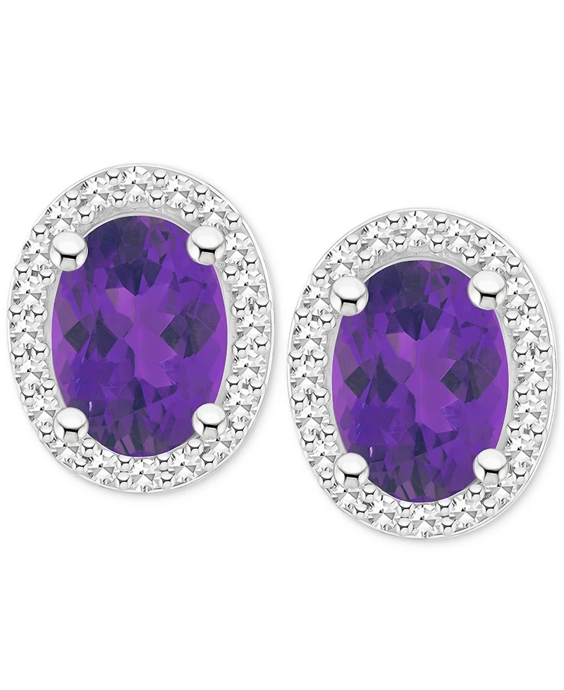 Amethyst (1-5/8 ct. t.w.) & Diamond (1/5 Halo Stud Earrings Sterling Silver (Also Citrine, Garnet, Peridot, Blue Topaz)