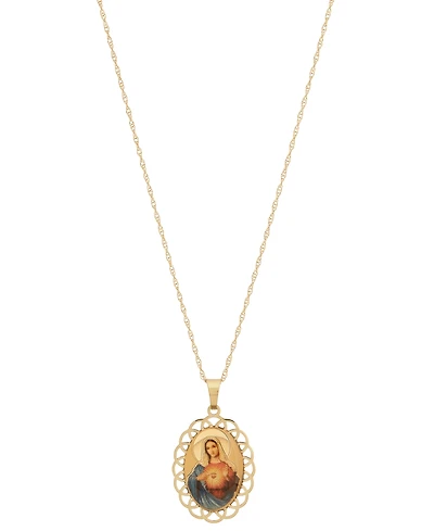 Virgin Mary Medallion & Prayer 18" Pendant Necklace in 10k Gold