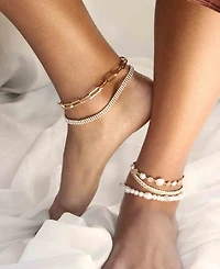 Ettika 18K Gold Imitation Pearl Globe Trotter Women's Anklet