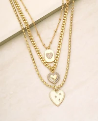 Ettika 18k Gold-Plated 3-Pc. Set Cubic Zirconia Heart Pendant Necklaces