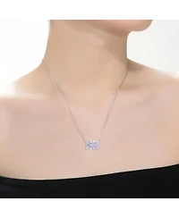 Sterling Silver with White Gold Plating Clear Green Cubic Zirconia Rectangular Cluster Necklace