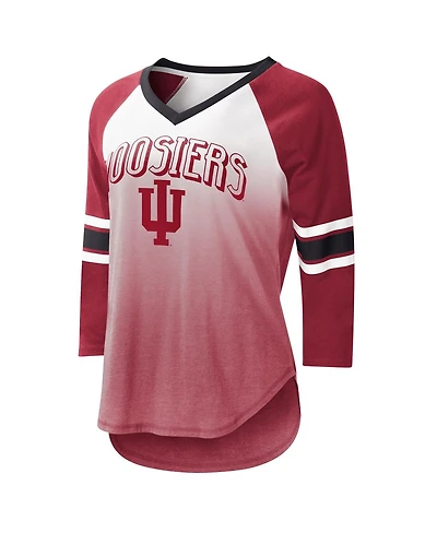 Women's G-iii 4Her by Carl Banks White, Crimson Indiana Hoosiers Lead Off Ombre Raglan 3/4-Sleeve V-Neck T-shirt