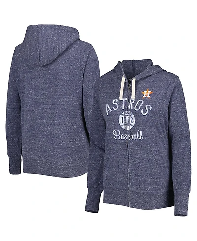 Women's Touch Heathered Navy Houston Astros Training Camp Tri-Blend Full-Zip Hoodie