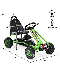 Kids Pedal Go Kart 4 Wheel Ride On Toys w/ Adjustable Seat & Handbrake