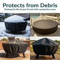 Round Outdoor Fire Pit Cover - Heavy-Duty 300D Polyester and Pvc with Drawstring Closure - Black - 48-Inch