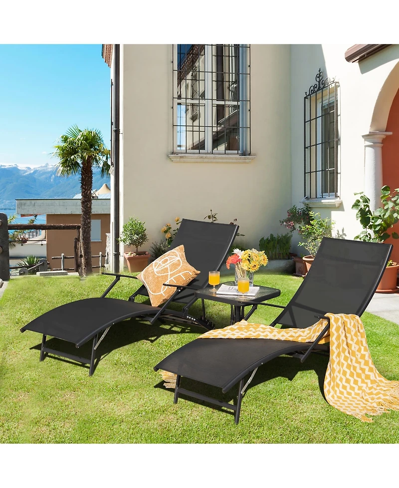 Costway 2PCS Patio Folding Lounge Chair Chaise Recliner Adjustable Stackable W/Armrest