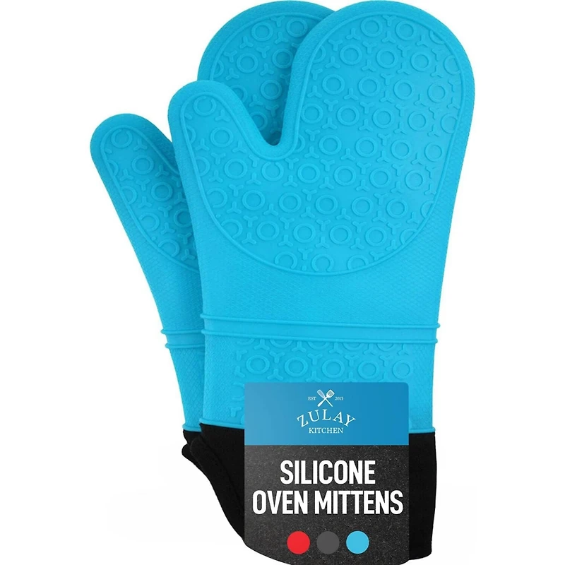 Zulay Kitchen Non Slip Grip Oven Mitts Heat Resistant - Long Protective Gloves