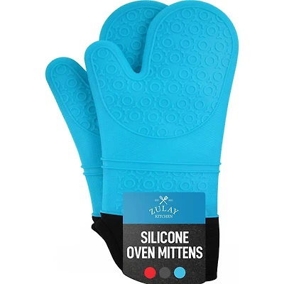Zulay Kitchen Non Slip Grip Oven Mitts Heat Resistant - Long Protective Gloves