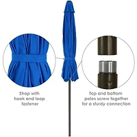 Sunbrella 9-Foot Patio Umbrella with Auto Tilt and Crank - Rust Resistant Aluminum Pole - Pacific Blue