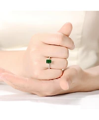 Sterling Silver White Gold Plated Green Cubic Zirconia Eternity Rectangle Band Ring