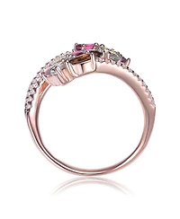 Sterling Silver 18K Rose Gold Plated Multi Colored Swirl Setting Ring