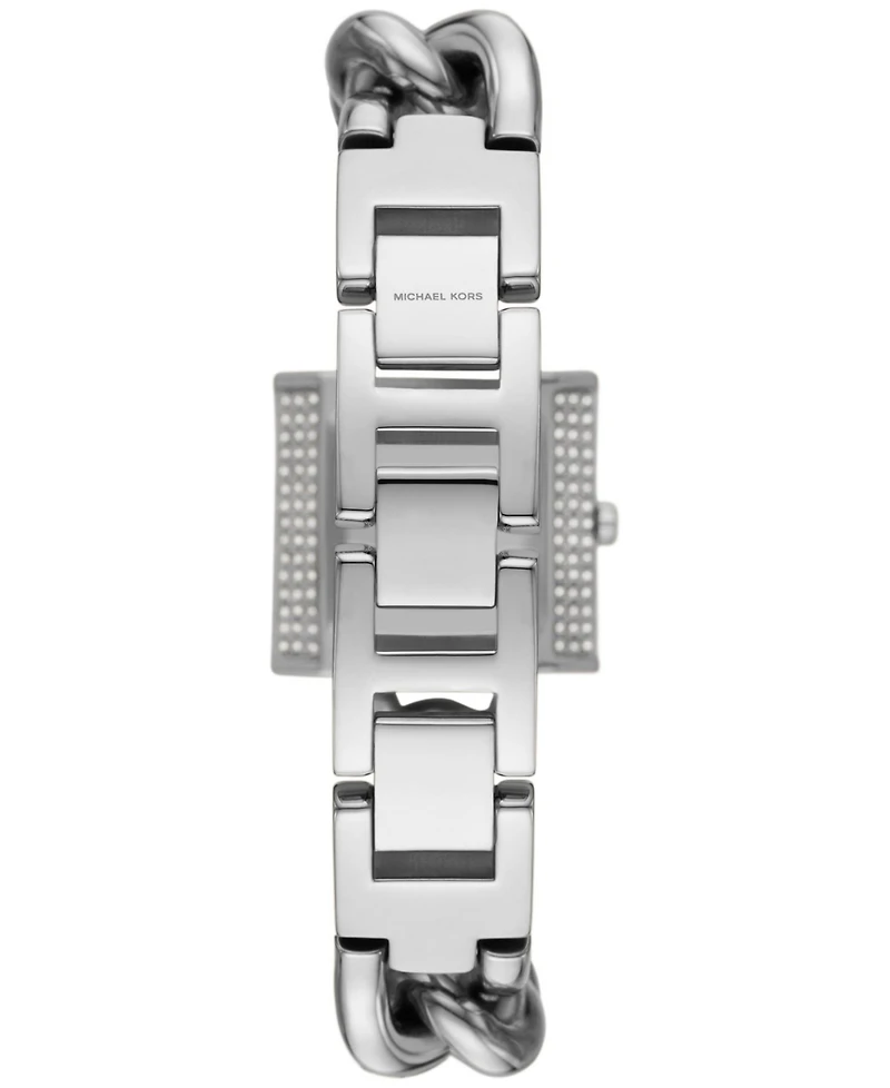 Michael Kors Women's Mk Chain Lock Quartz Three-Hand Silver-Tone Stainless Steel Watch 25mm