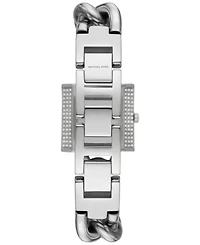 Michael Kors Women's Mk Chain Lock Quartz Three-Hand Silver-Tone Stainless Steel Watch 25mm