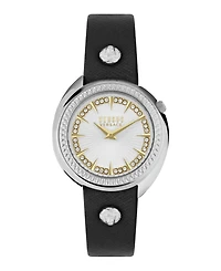 Versus Versace Women's Tortona Crystal 2 Hand Quartz Black Genuine Leather Watch, 38mm