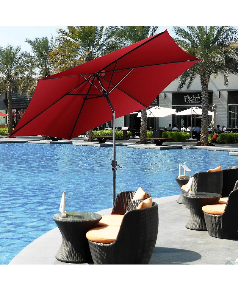 9FT Patio Umbrella Patio Market Steel Tilt W/ Crank Outdoor Yard Garden