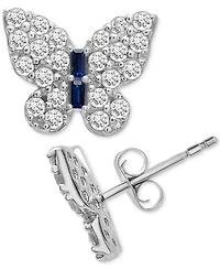 3-Pc. Set Lab-grown White Sapphire (2-1/5 ct. t.w.) & Lab-grown Blue Sapphire (1/4 ct. t.w.) Butterfly Pendant Necklace, Stud Earrings, and Ring in St