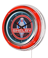 American Art Decor Shelby Retro Round Neon Wall Analog Clock with Pull Chain, 14.5"