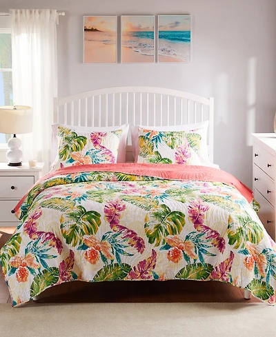Greenland Home Fashions Tropics Coastal Palm 2 Piece Quilt Set, Twin/Twin Xl