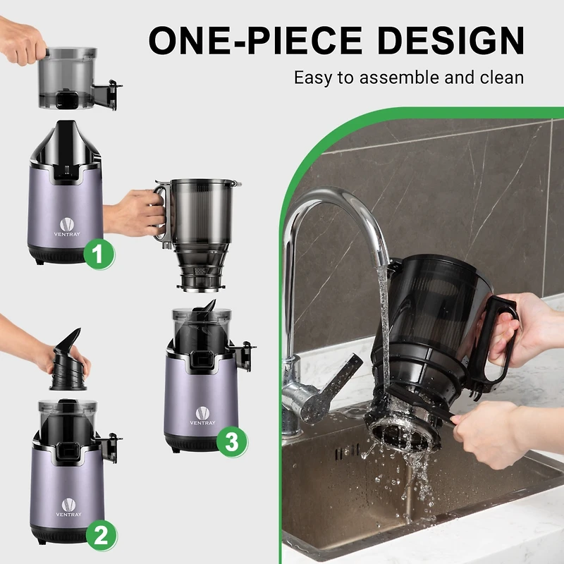 Slow Masticating Cold Press Juicer, Extra-Wide 5.1" Feed Chute, 250W High-Yield Juicer with 1 Free Extra Auger