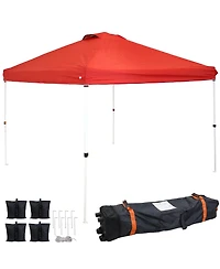 Premium Pop-Up Canopy with Rolling Carry Bag and Sandbags - 12' x 12' - Red