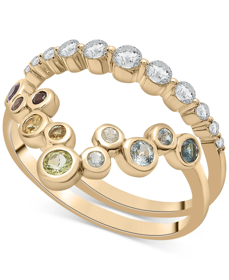 2-Pc. Set Multi-Gemstone Bezel & Accent Rings (3/4 ct. t.w.) in 14k Gold-Plated Sterling Silver