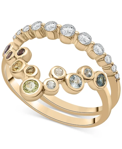 2-Pc. Set Multi-Gemstone Bezel & Accent Rings (3/4 ct. t.w.) in 14k Gold-Plated Sterling Silver