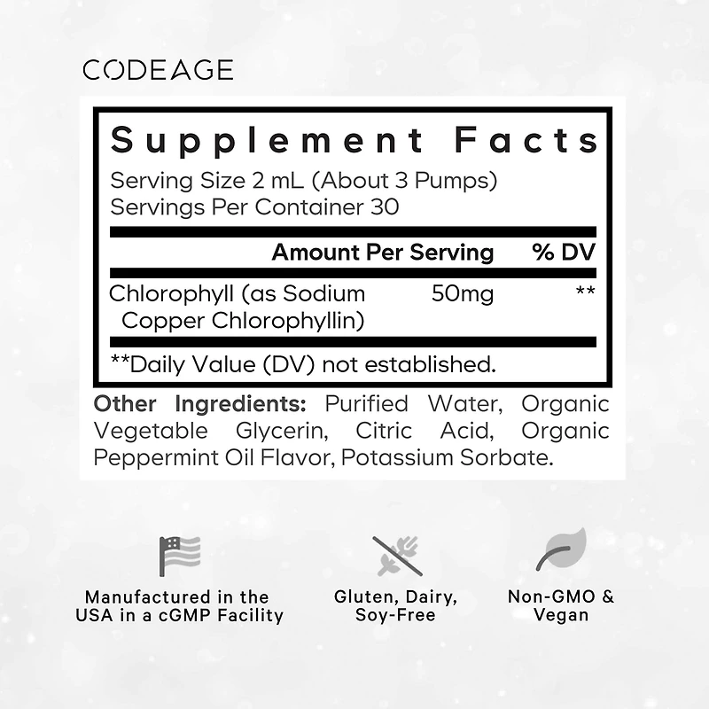 Codeage Chlorophyll Liquid Drops Supplement - Chlorophyll 50 mg per Serving, Liquid Chlorophyll Water, Organic Peppermint Flavor Clorofila Drink