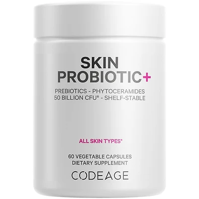 Codeage Skin Probiotics + Prebiotics - Skin Care Routine Supplement - 50 Billion Cfu - Ayurvedic Botanical Herbs - Face Probiotics