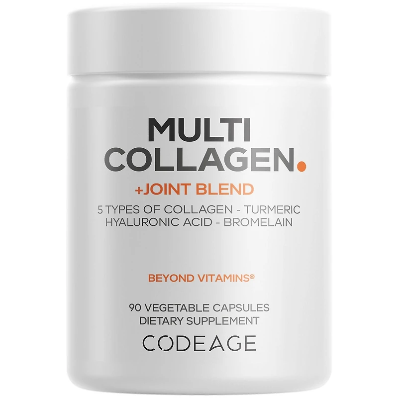 Codeage Multi Collagen Protein + Joint Blend Supplement, Hyaluronic Acid, Bromelain, Turmeric, Ginger, Boswellia, Astaxanthin