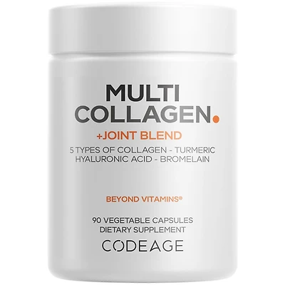 Codeage Multi Collagen Protein + Joint Blend Supplement, Hyaluronic Acid, Bromelain, Turmeric, Ginger, Boswellia, Astaxanthin