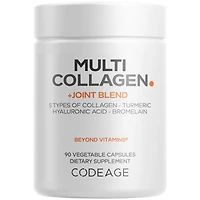 Codeage Multi Collagen Protein + Joint Blend Supplement, Hyaluronic Acid, Bromelain, Turmeric, Ginger, Boswellia, Astaxanthin