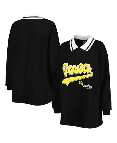 Women's Gameday Couture Black Iowa Hawkeyes Happy Hour Long Sleeve Polo Shirt
