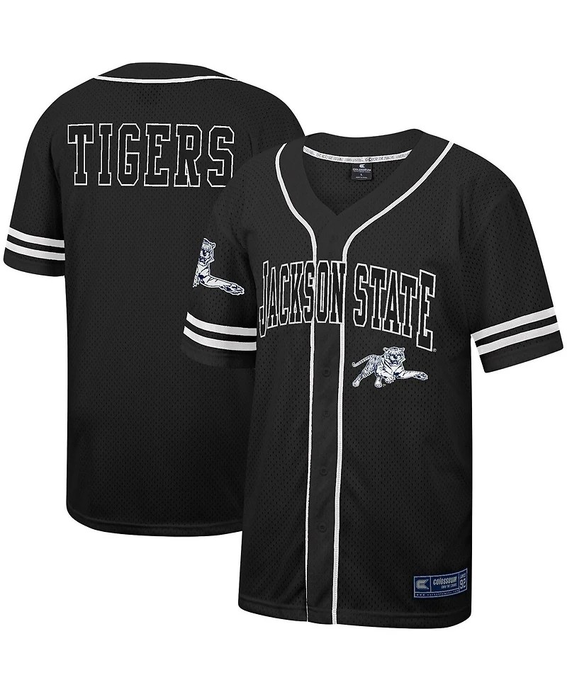 Men's Colosseum Black Jackson State Tigers Free Spirited Mesh Button-Up Baseball Jersey