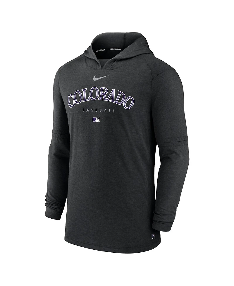 Men's Nike Heather Black Colorado Rockies Authentic Collection Early Work Tri-Blend Performance Pullover Hoodie