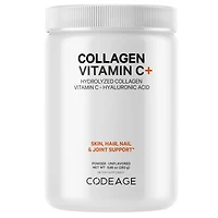 Codeage Collagen Peptides Powder + Vitamin C - 20g Grass-Fed Collagen Per Serving - Digestive Enzymes, Hyaluronic Acid, 18 Amino Acids