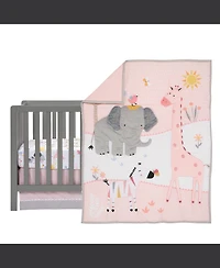 Lambs & Ivy Jazzy Jungle 3-Piece Safari Animals Pink Baby Crib Bedding Set