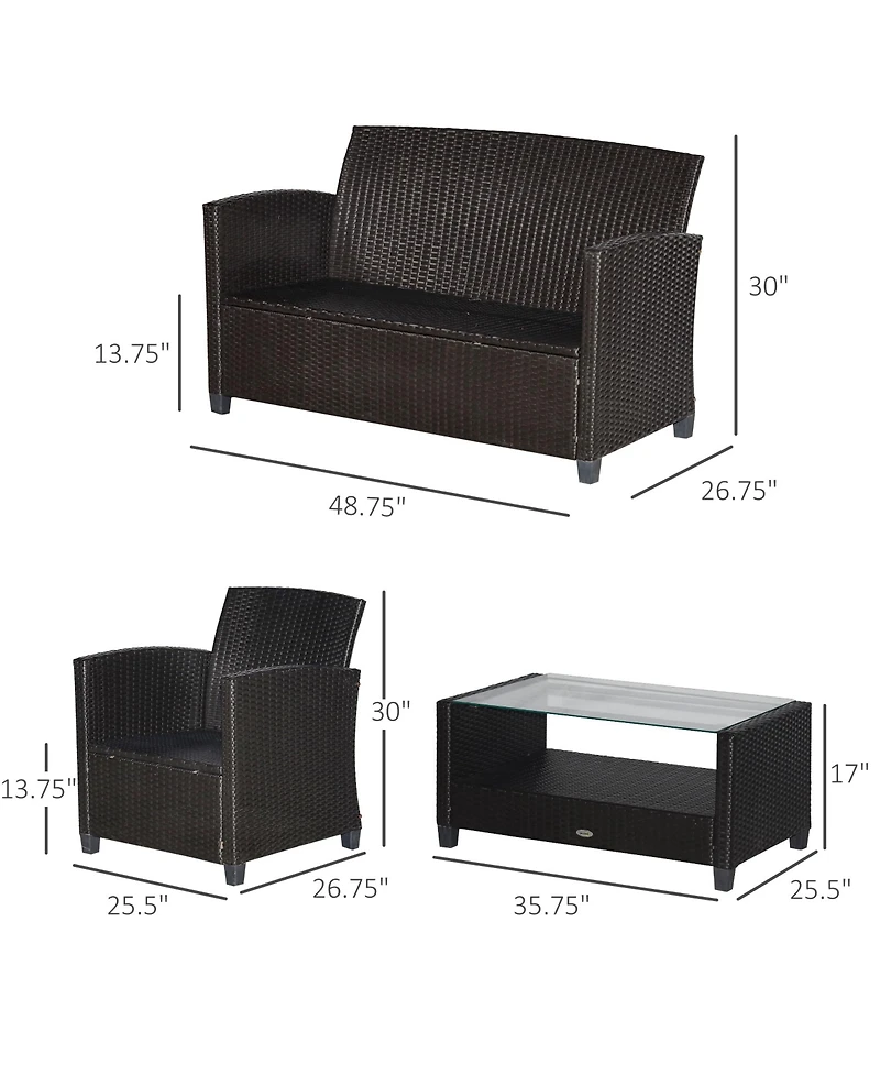 Outsunny 4 Pc Outdoor Patio Furniture Sofa Set with Table,