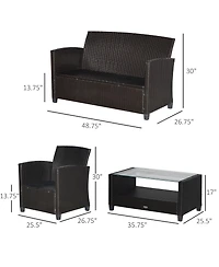 Outsunny 4 Pc Outdoor Patio Furniture Sofa Set with Table,