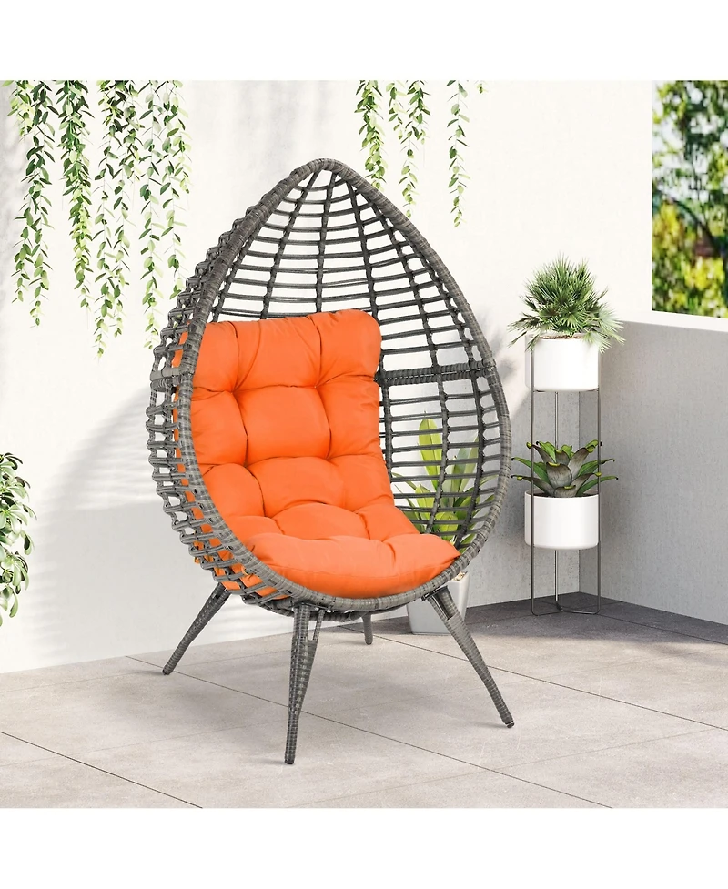 Outsunny Outdoor Indoor, Teardrop Egg Chair, Cushion, Plastic Rat,